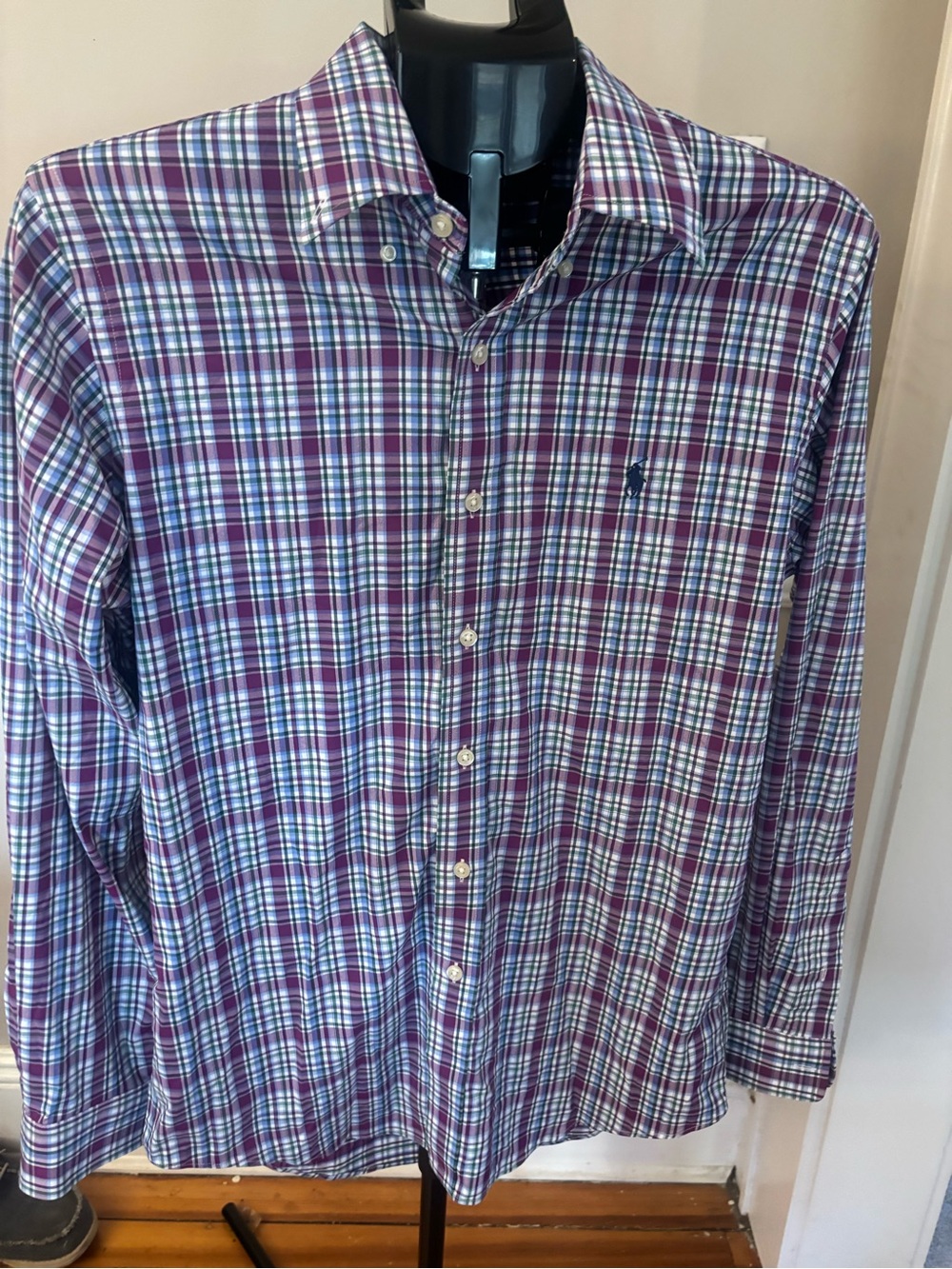 Men’s Ralph  Lauren Performance Purple and White Plaid Button-Down Shirt